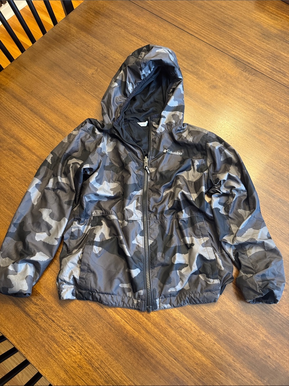 Columbia Kids Camo Hooded Raincoat - Black & Gray